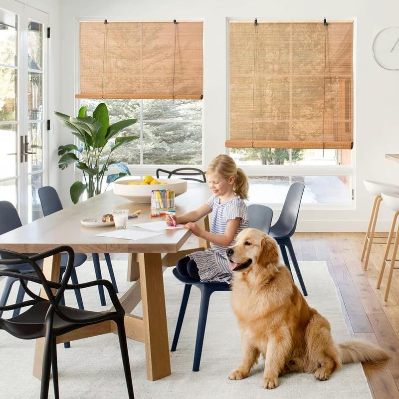 Bamboo Roller Shades Roman Shades for Window: Bamboo Blinds for Interior Windows and Outdoor Patio,Roll Up Blinds for Indoor Porch Light Filtering Sunshade,Easy to Install 36" W X 48" H