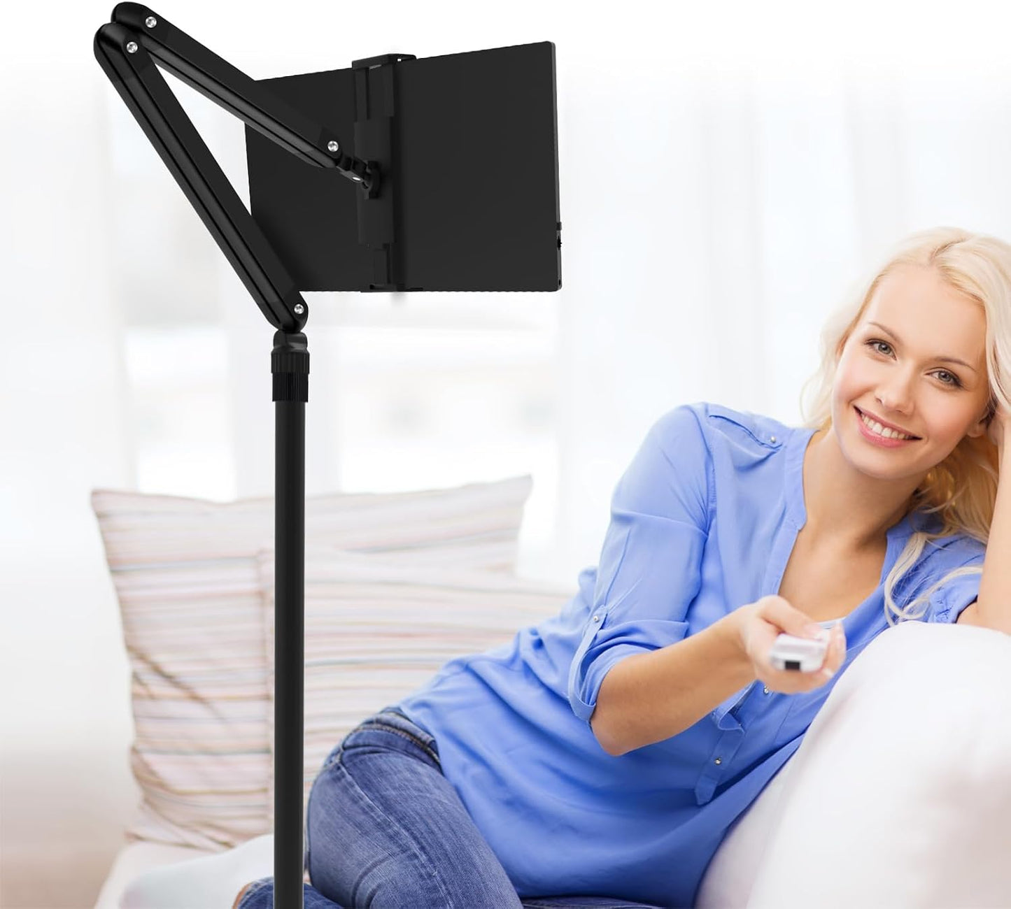 Tablet Floor Stand Adjustable, iPad Floor Stand Adjustable with Heavy Duty Base for 4.7''-16'', Compatible with iPhone iPad Pro Air Mini, Tablet