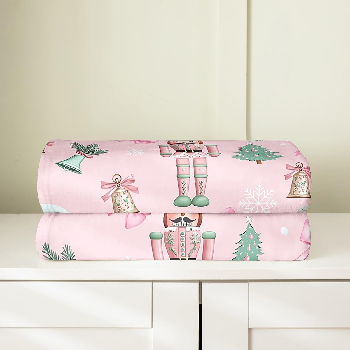 Pink Nutcracker Flannel Blanket,Kawaii Bowknot Cute Gingerbread Bed Blanket for Girls Women,Christmas Tree Snowflake Fleece Blanket,Princess Dreamy Fuzzy Blanket,Throw Size (50 x 60 Inches)