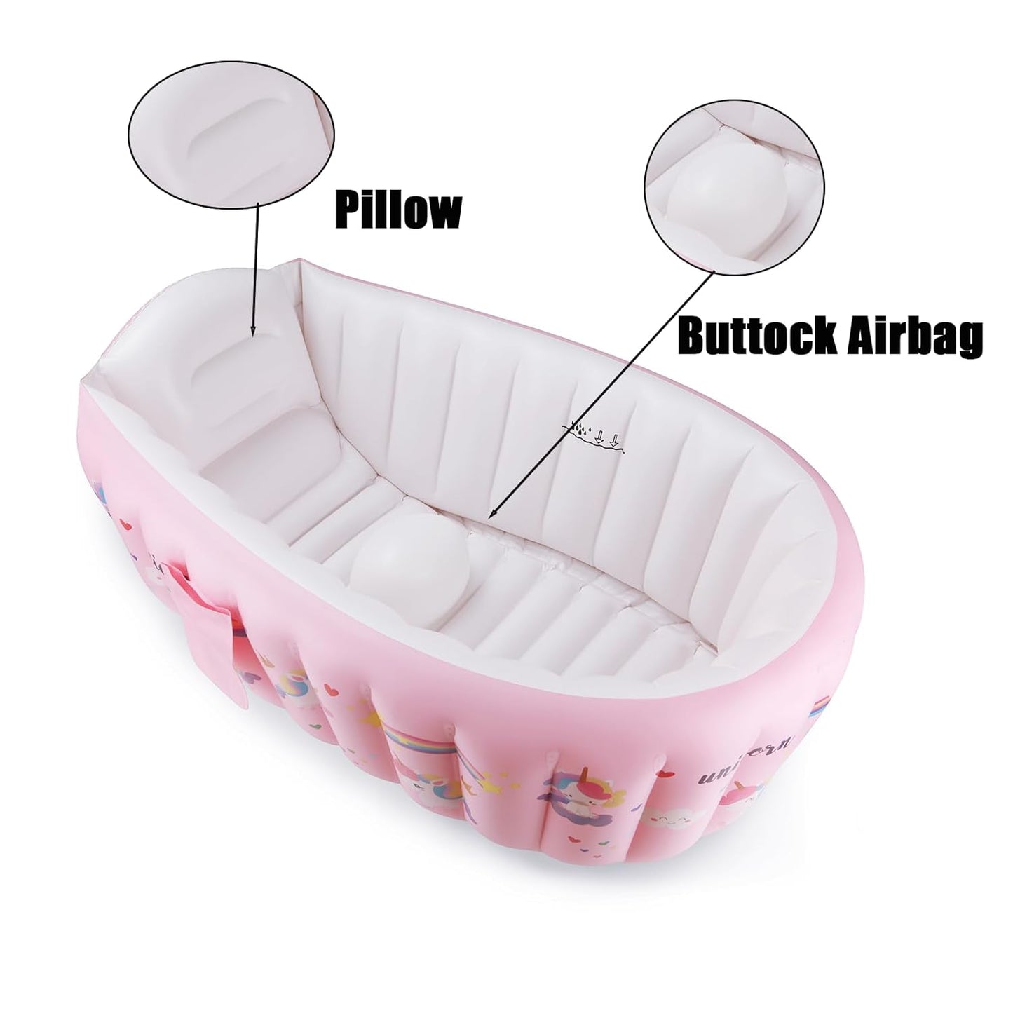 PandaEar Baby Inflatable Bathtub, Portable Travel Baby Infant Bath Tub Toddler Bathtub with Air Pump, Foldable Non-Slip Shower Basin Mini Air Swimming Pool for Newborn (Whale Blue) (Pink)
