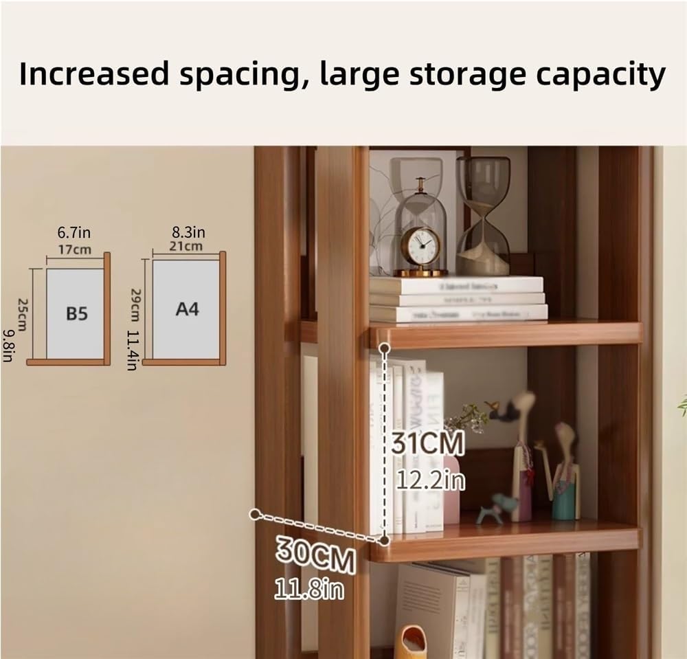 Tall Narrow Bookshelf - Multi-Layer Open Rack, Modern Wooden Storage Shelf for Office, Study, Bedroom - Stylish Floor Standing Bookcase (Brown, 16.9"x11.8"x63")