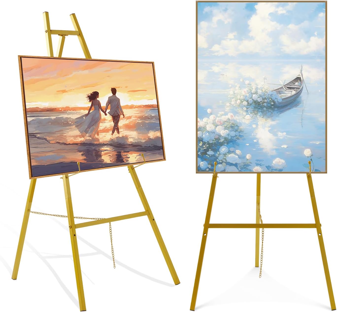 43.5" Gold Easel Stand for Sign–Adjustable Floor Heavy Duty Metal Display Easel for Wedding Signs, Art, Posters, Pictures Welcome Signs 4-Tier Height Display Easel for Parties & Galleries