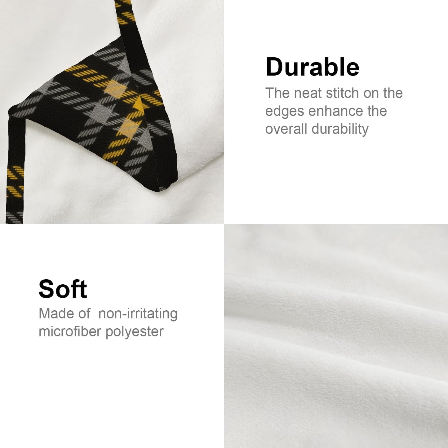 Batmerry Gray Brown Yellow Plaid Throw Blanket for Couch Sofa Bed,Houndstooth Checks in Grey Browns Super Soft Warm Fuzzy Plush Blankets Decor Lightweight Cozy Travel Camping Blanket 60 x 50 in
