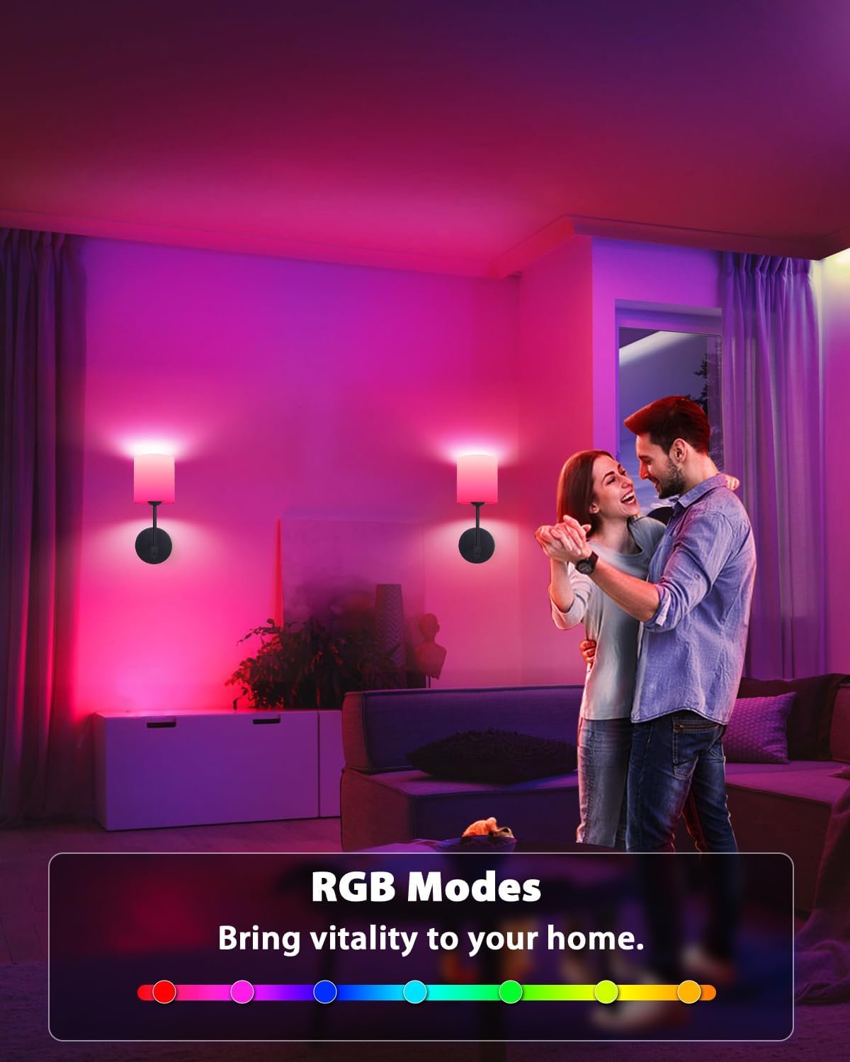 Adetu Wall Lights Battery Operated Wall Sconces Set of 2, 5CCT Black Rechargeable Wall Lamp with Remote & Bulbs,10 RGB Dimmable Colors Wireless Wall Sconces for Bedroom Living Room Hallway