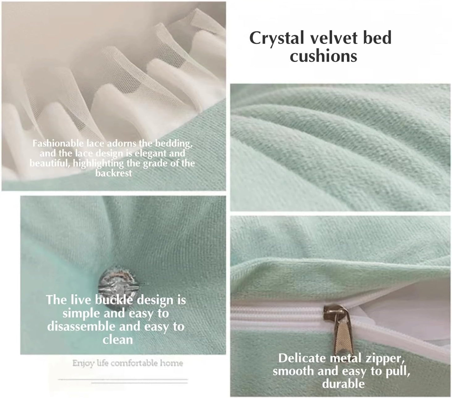 Wedge Pillow Headboard Pillow Lace Reading Pillow for Headboard Backrest Positioning Support Day Bed Bolster with Removable Cover(Size:70"/180cm,Color:Green)