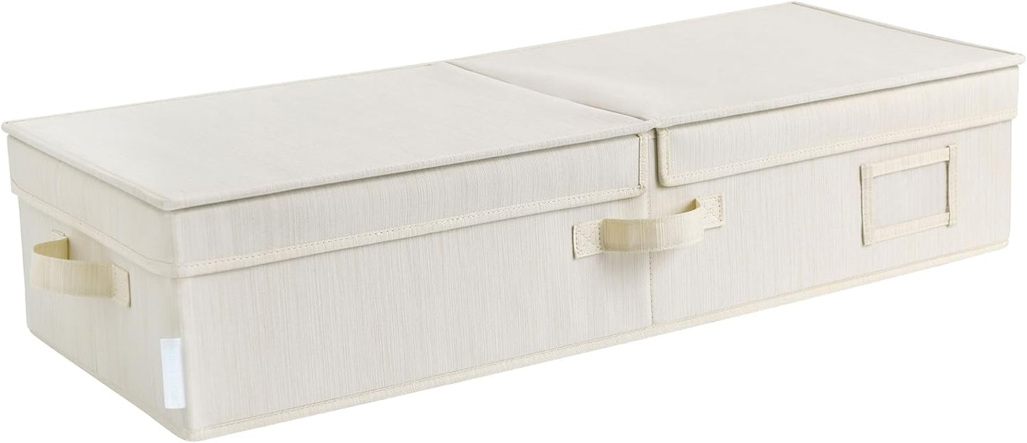 JS HANGER Underbed Storage Containers Bin with Lids, 1 Pack Large Under Bed Storage Organizer Box with Handles, Foldable Under the Storage Bags for Organizing Clothes, Shoes, Blankets, Pillows-Ivory