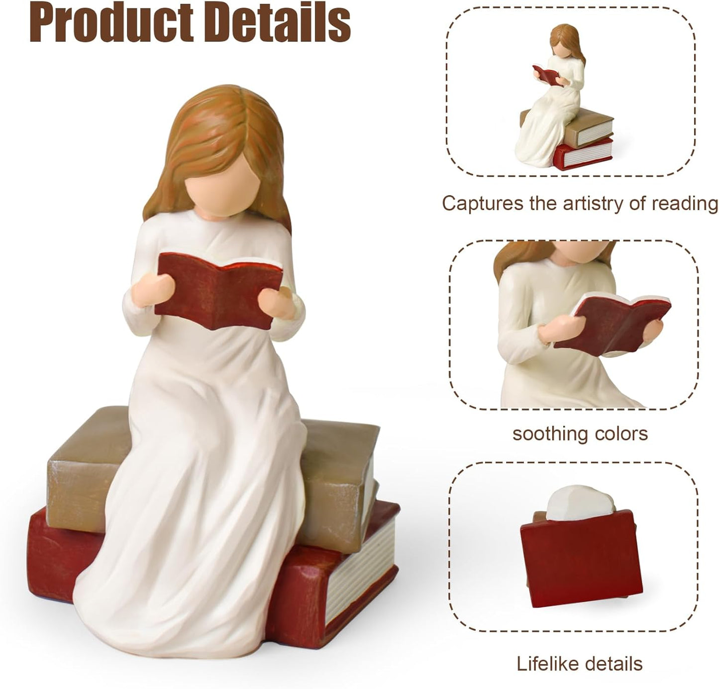 Cuayaes Gifts for Readers Book Lovers Women, Graduates, Students, Teachers, Caregivers, Bookshelf Decor Hand-Painted Sculpted Aesthetic Reading Figurines for Home Library Office Desk