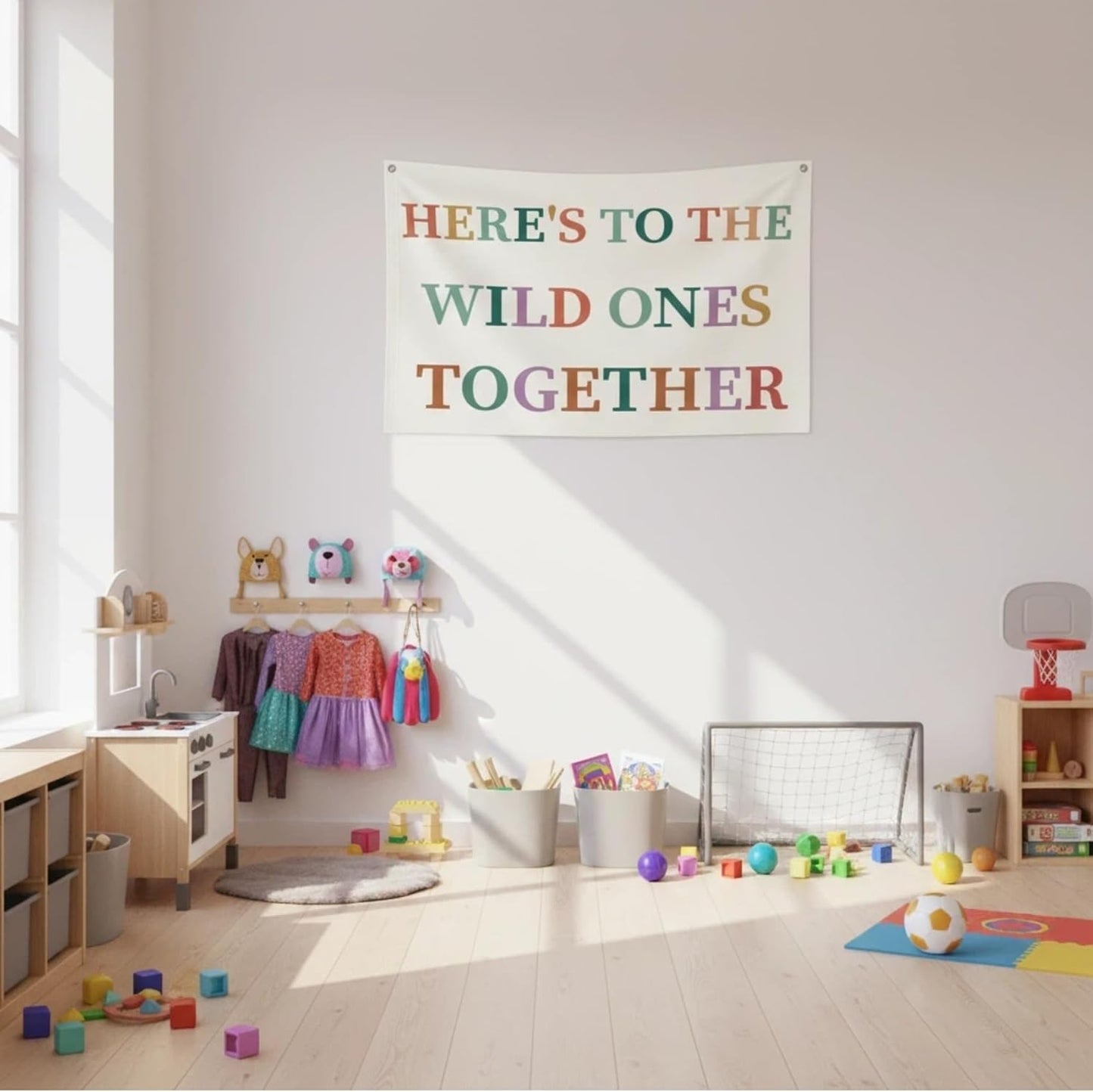 Canvas Wall Hanging Banner Decor (30"L x 20"W), "HERE'S TO THE WILD ONES TOGETHER" Inspirational Wall Art, Boho Aesthetic Fabric Flag with Metal Grommets for Studio, Dorm & Office Decoration