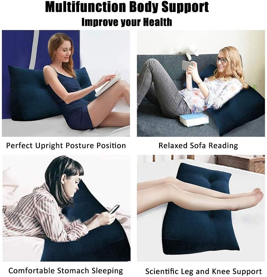 Large Bolster Upholstered Headboard Filled Triangular Soft Wedge Cushion Backrest Positioning Support Reading Pillow Lumbar Pad for Sofa Bed Dorm Office (A 100x20x50cm/39x8x20inch)
