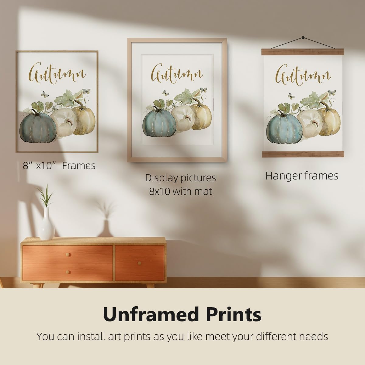 ETVISO Fall Wall Art Prints Decor Set of 4, Autumn Rustic Watercolor Pumpkin Floral Decor, Fall Decorations for Farmhouse Bedroom Living Room Home Porch Office, 8x10 (Unframed)