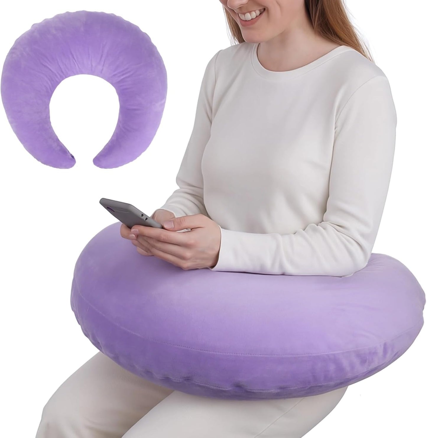 Violet U-Shaped Reading Pillow, 23.6 x 21.7 in Lap Support Pillow with Adjustable Strap, Crescent Design, PP Cotton Filling, Reading, Gaming, Arm, Back Support