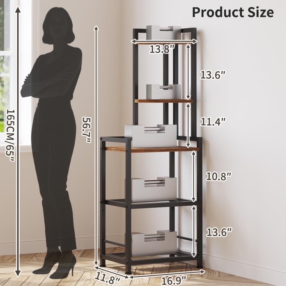 Plant Stand, Corner Shelf Stand, 5-Tier Corner Bookshelf, Tall Standing Storage Shelf Organizer with Metal Frame & Wood Shelves, Plant Stand Indoor for Home Decor, Bedroom, Living Room, Office