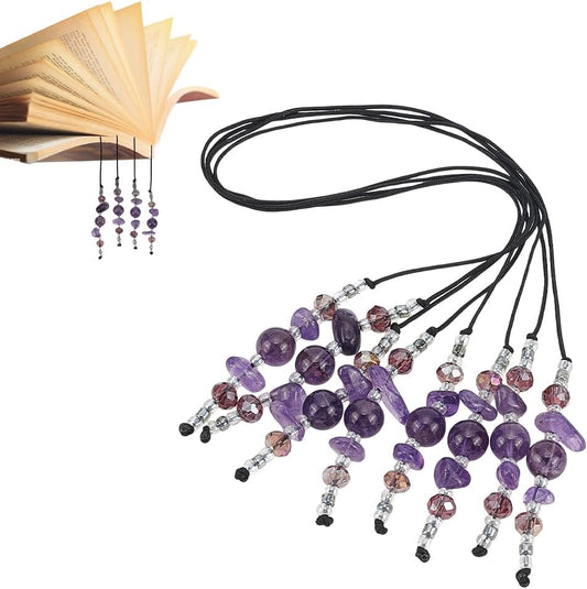FINGERINSPIRE 2 Pcs Amethyst Beaded Bookmark 11.8 Inch Long Natural Amethyst & Dark Orchid Glass Beads Bookmarks