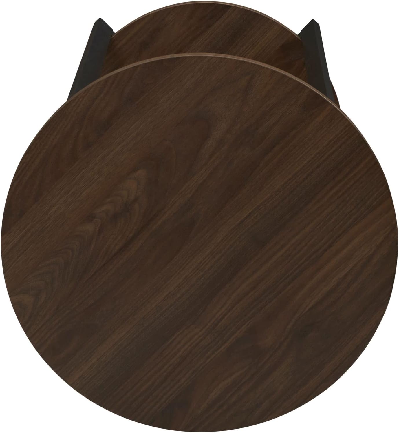 Household Essentials Jamestown Round Side End Table with Storage Shelf Mid Century Walnut Wood Grain and Black Metal