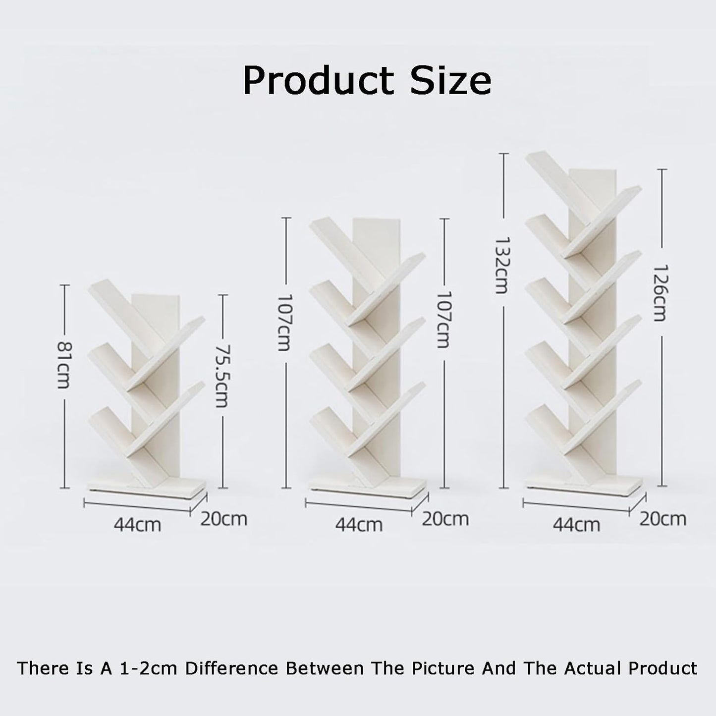 Tree Shaped Bookshelf, 5/7/9 Tier Solid Wood Bookcase, Floor Standing Storage Shelves for Living Room, Bedroom, Home Office, Modern Design (5 Tier: 44x20x81cm)