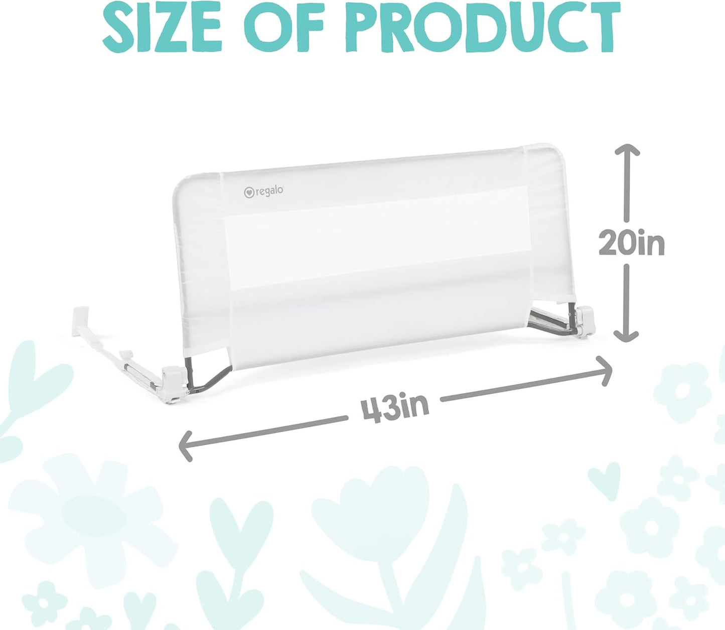 Regalo Safety Swing Down Bed Rail Guard for Toddlers, 43" Bed Safety Rail with Patented Gap Guard, Toddler Bed Rail Fits Twin, Full & Queen Beds, Guard Rail for Kids Bed, American Designed & Owned