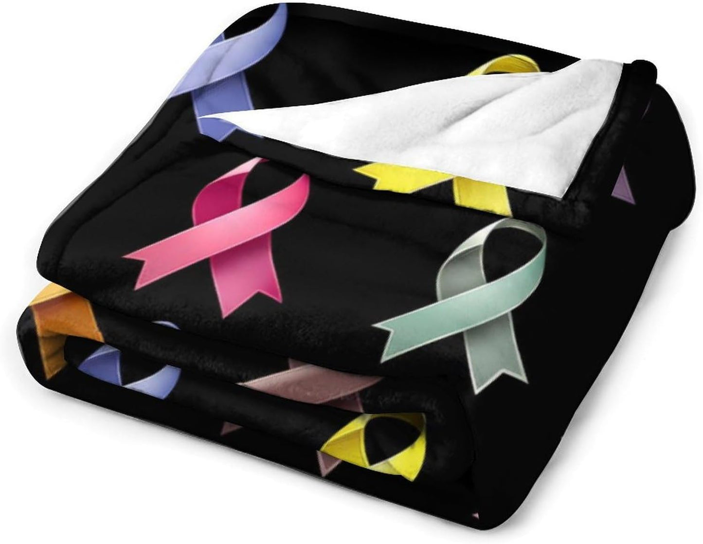 Colorful Breast Cancer Awareness Ribbon Throw Blanket for Couch Bed Plush Cozy Fuzzy Flannel Blanket for All Season 66"x90"