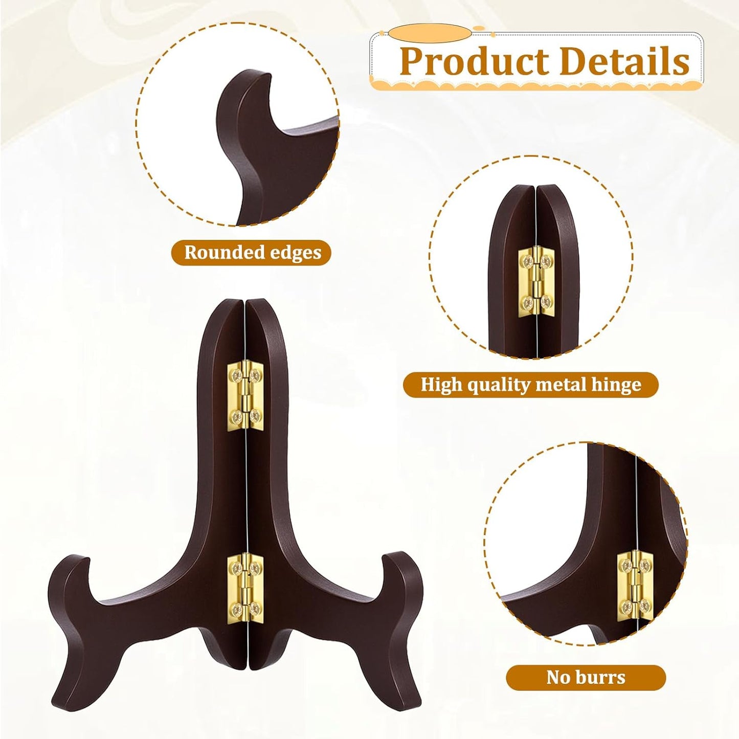 Vin Beauty 2 Pcs 4 Inch Wooden Display Stand Easel Plate Holder Brown Displays Picture Frames Photo Holder Stands Folding Stand Desktop ornaments and Artwork Display Stands Easels Dish Rack Holders