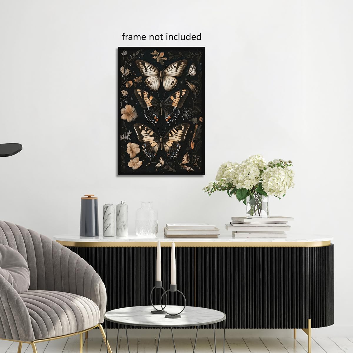 Butterfly Floral Canvas Wall Art, Moody Moth Poster for Room Aesthetic, Dark Academia Butterflies Wall Art, Gothic Rustic Botanical Flowers Picture, Maximalist Goth Art Print 8x12in Unframed