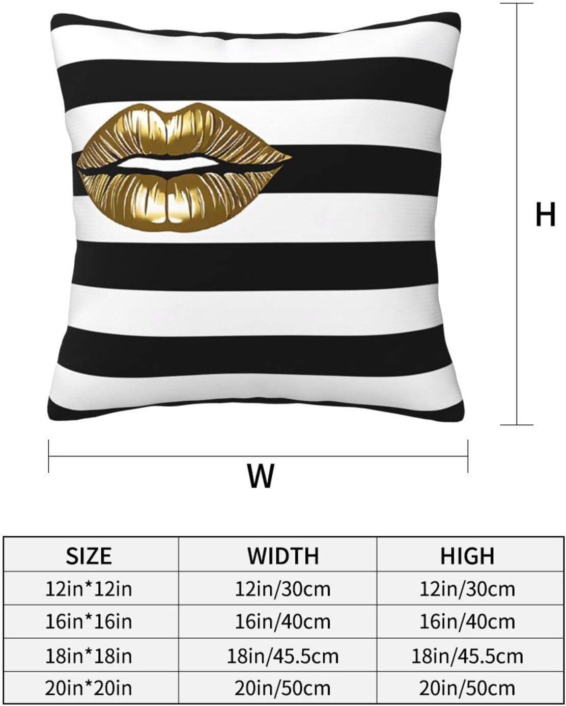 All-Season Square Pillow Covers 18"X18", Lips Black White Stripes, Decorative Throw Pillow Covers For Sofa Bed Couch, Hidden Zipper Cushion Cover, Square Lumbar & Accent Pillowcases For Home Decor