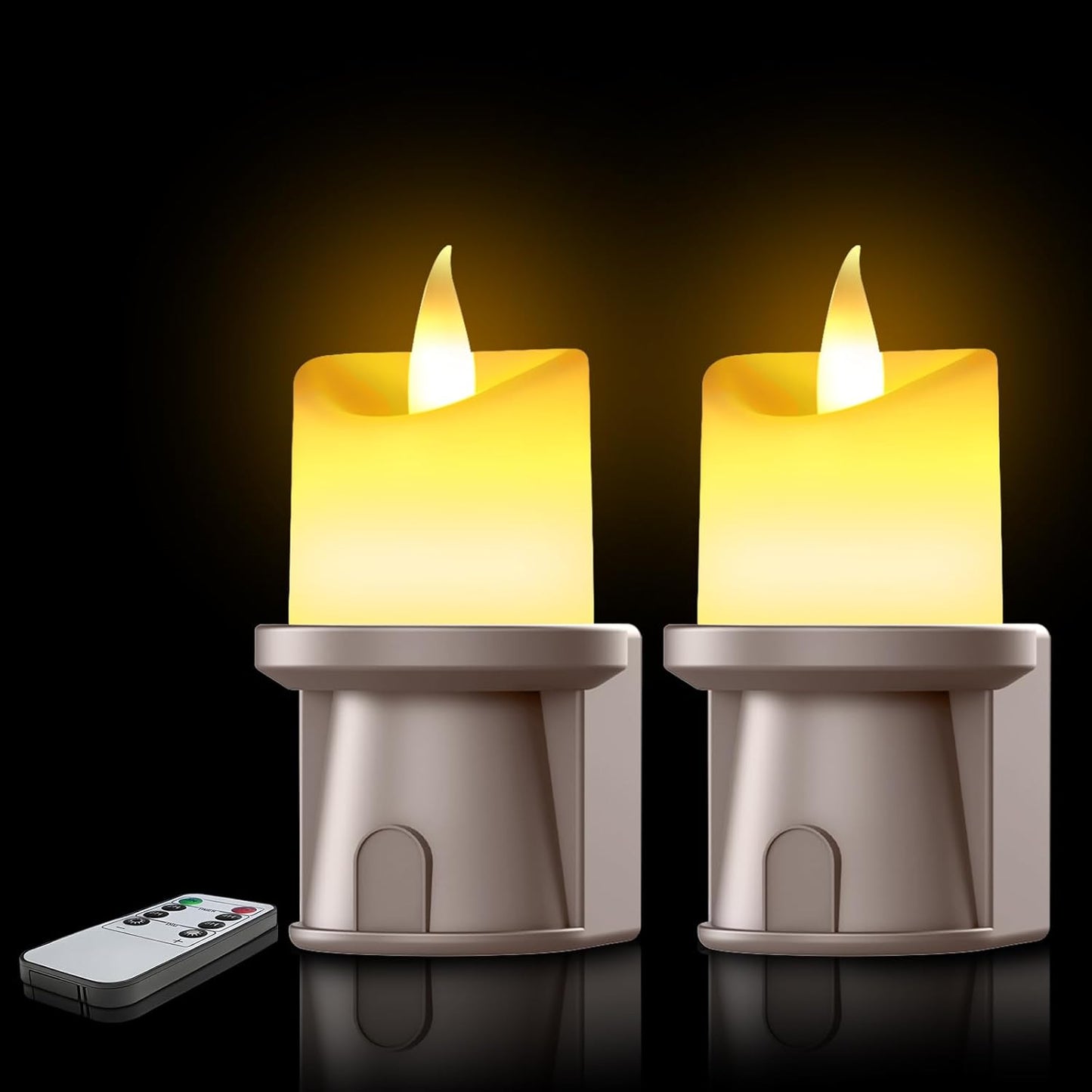 Flameless Candles Night Light with Flickering Flame, Battery Operated LED Night Light, Magnetic Attachment for Easy Placement, Realistic Candlelight for Home, Bathroom, Window Decor (Taupe, 2 Pack)
