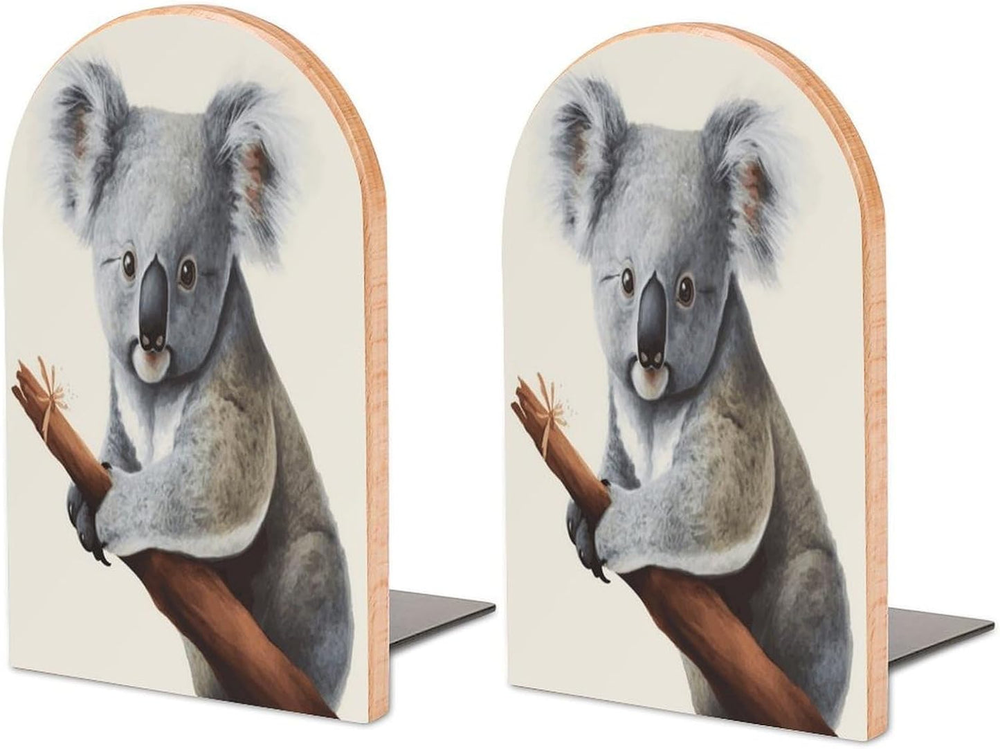 Koala and Butterfly Bookend for Shelves Wooden Book End Large Size Sturdy Book Holders Stoppers with Metal Base for Bookshelves Slick Decorative Bookends Stands