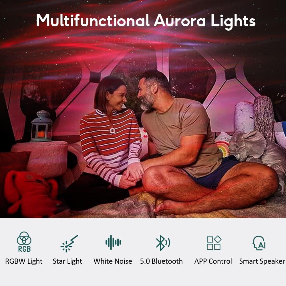 Northern Lights Projector with White Noises, Remote & Timer, Bluetooth Star Projector, Valentines Day Gifts, Aurora Projector Star Lights for Ceiling, Bedroom Decor