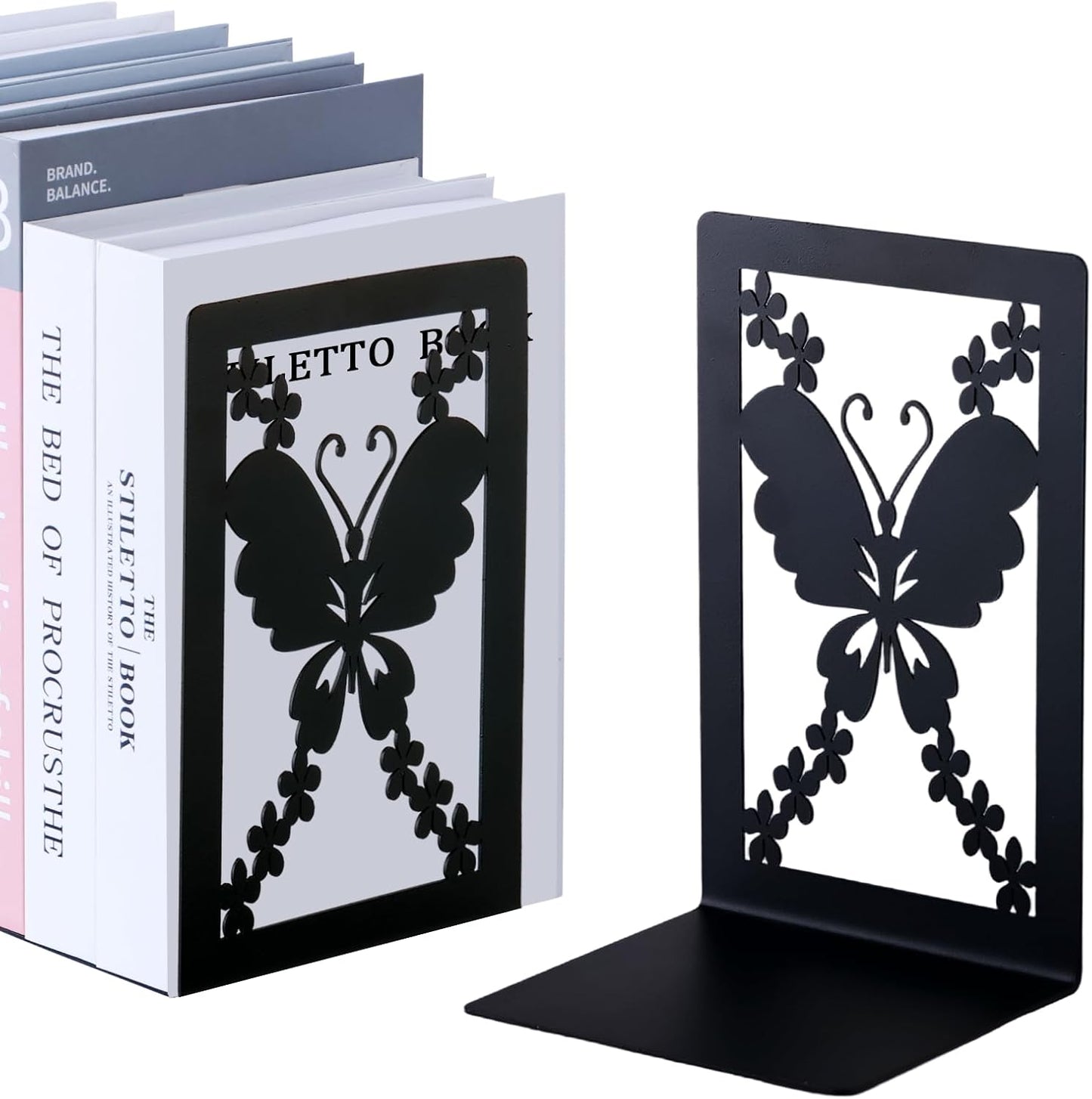 Aertiavty Butterfly Bookends 2 Pcs, Large Heavy Duty Metal Bookends for Shelves, Non-Skid Book Ends Decorative for Heavy Books, Book Holder for Home Office, Morden Book Stopper 7.9"x 4" x 5", 1 Pair