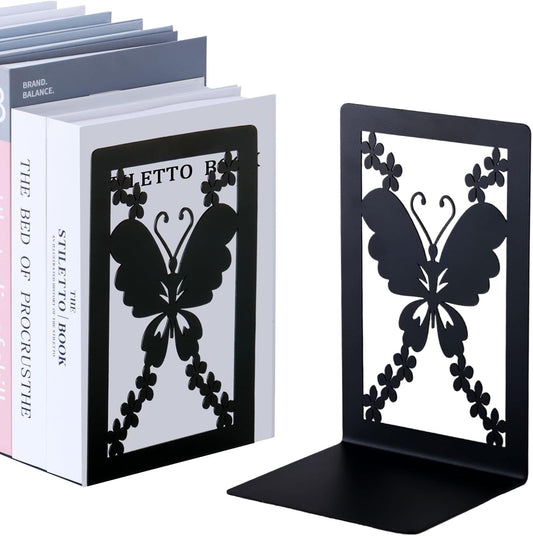 Aertiavty Butterfly Bookends 2 Pcs, Large Heavy Duty Metal Bookends for Shelves, Non-Skid Book Ends Decorative for Heavy Books, Book Holder for Home Office, Morden Book Stopper 7.9"x 4" x 5", 1 Pair