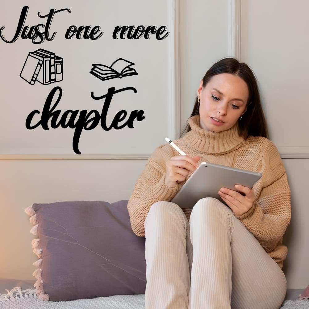 SUPERDANT Reading Wall Stickers Book Wall Decal Reading Inspirational Decals Stickers for Walls Just One More chaper Transfer Vinyl Quotes Art Decor for Classroom Nursery Library School 57x35CM