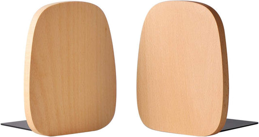 Muso Wood Book Ends for Shelves, Non-Skid Bookends for Heavy Books, Wooden Book Stopper for Home Office and Library (Beech 1 Pair)