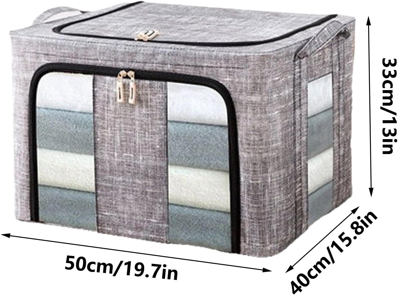Clothes Storage Bins 50x40x33cm, 66L Waterproof Foldable Fabric Container, Ideal for Bedroom, Closet, Apartment, Home, Bed Sheets, Comforters, Toys, Garments