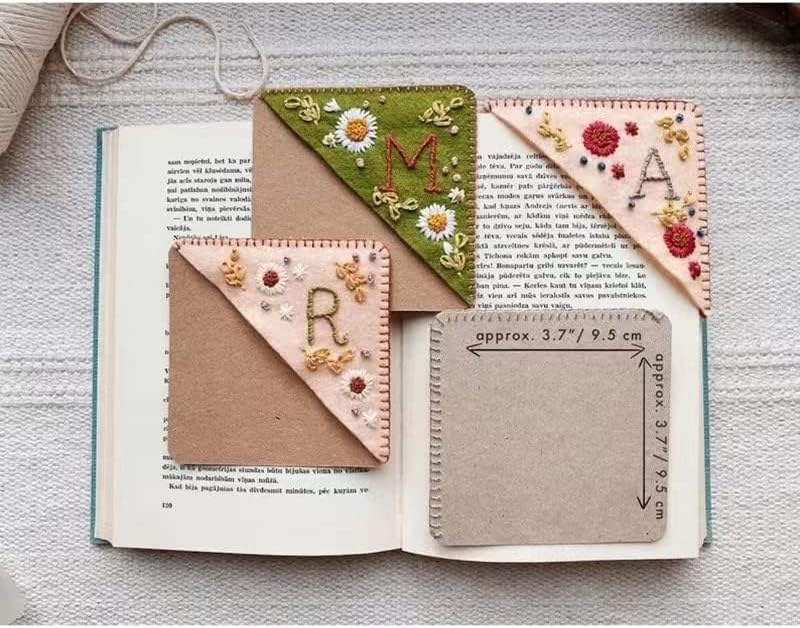 Personalized Hand Embroidered Corner Bookmark, 26 Letters Hand Stitched Felt Corner Letter Bookmark, Cute Flower Embroidery Bookmarks for Book Reading Lovers Meaningful Gift (Summer，M
