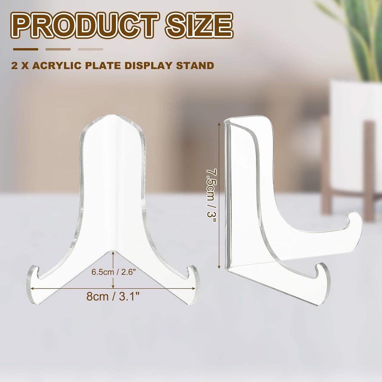 PATIKIL 3 Inch Acrylic Plate Display Stand, 2 Pack Small Clear Easel Plate Holder Picture Stands for Display Frames Card Picture CD Book Challenge Coin(Tripod)
