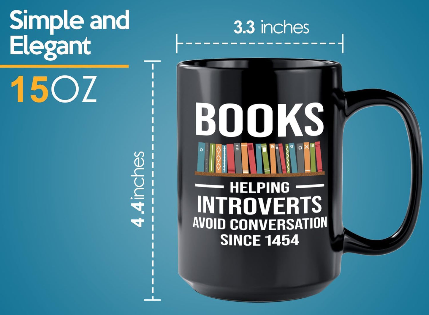 Book Lover Coffee Mug 15oz Black -Helping Introverts - Writer Editor Bookish Librarian Bibliophile Bookish Grammar Philosophers