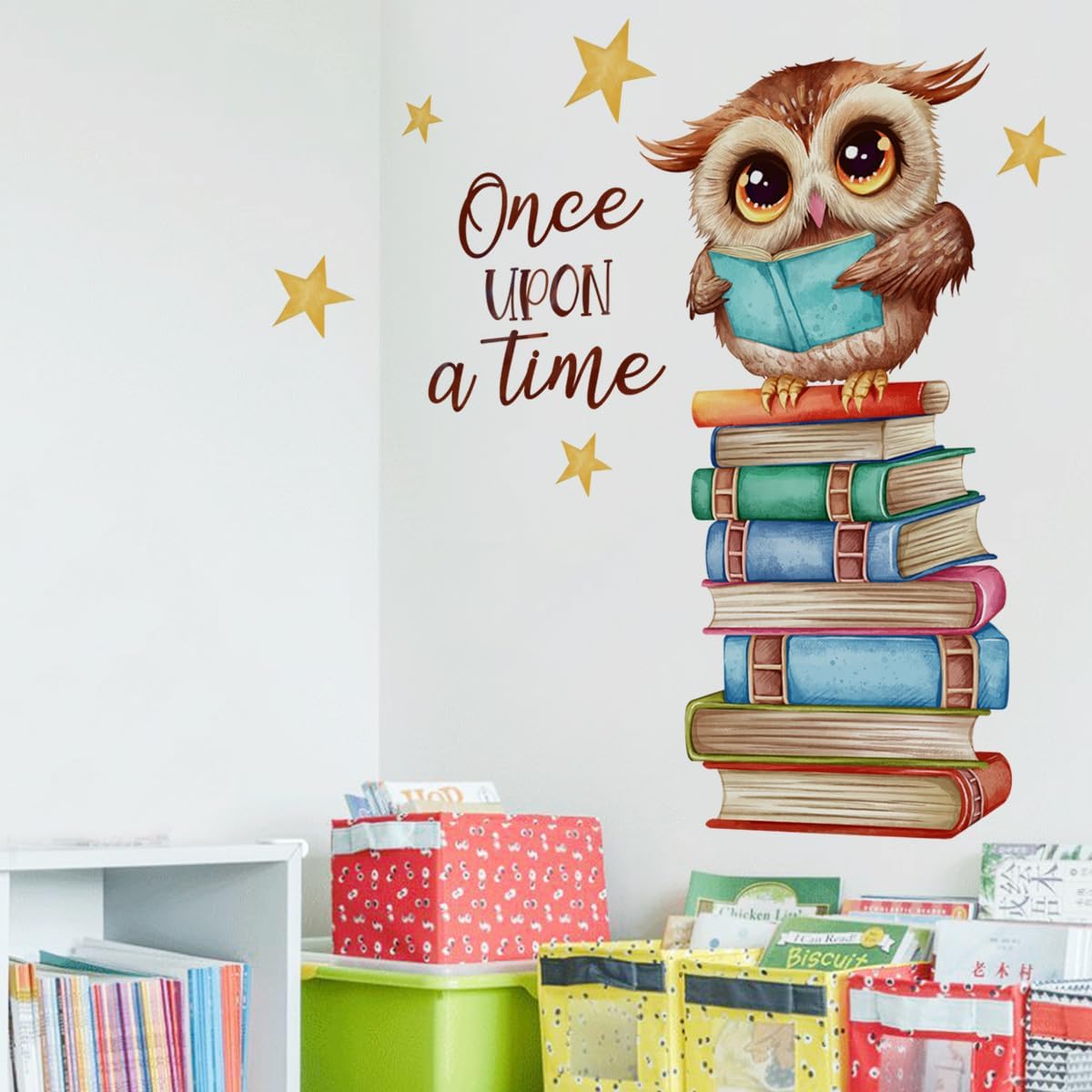 Owl Books Educational Wall Decals Reading Corner Wall Stickers for Classroom Kids Bedroom Preschool Wall Decor
