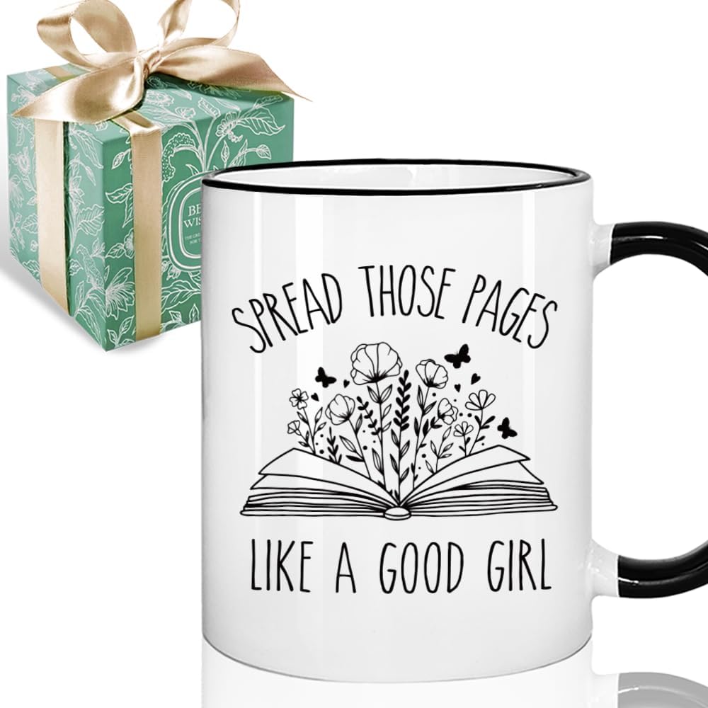 Novelty Book Coffee Mug for Girl Book Lovers Readers, Spread Those Pages Like a Good Girl Funny Book Gifts for Readers Librarian Bookworm Reading Women Birthday 11oz