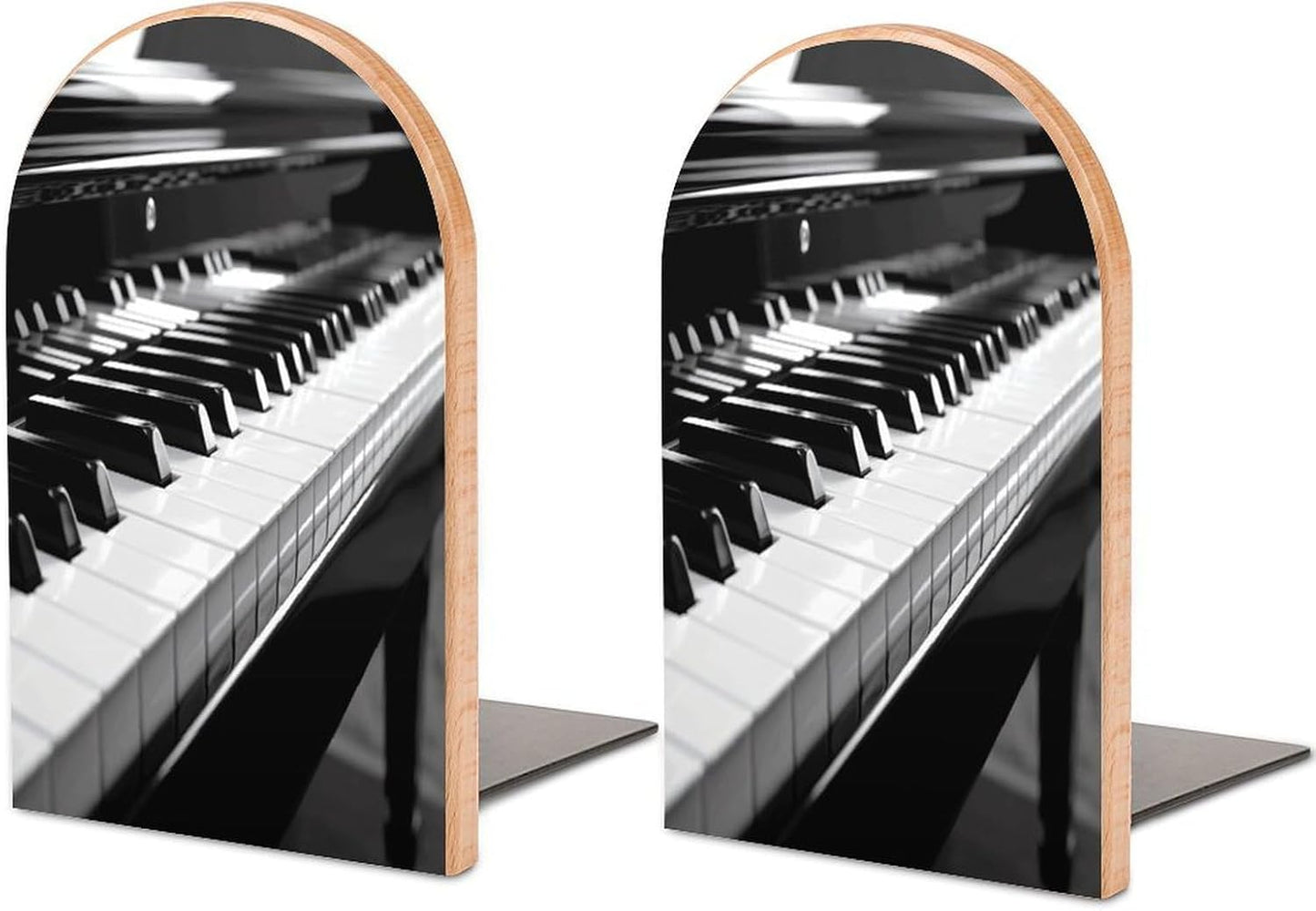 Black White Piano Keyboard Bookends 1 Pair Heavy Duty Book Ends for Shelves Non-Skid Bookend Supports Wooden Book Holders with Metal Base Desk Organizers Books Storage to Hold Books