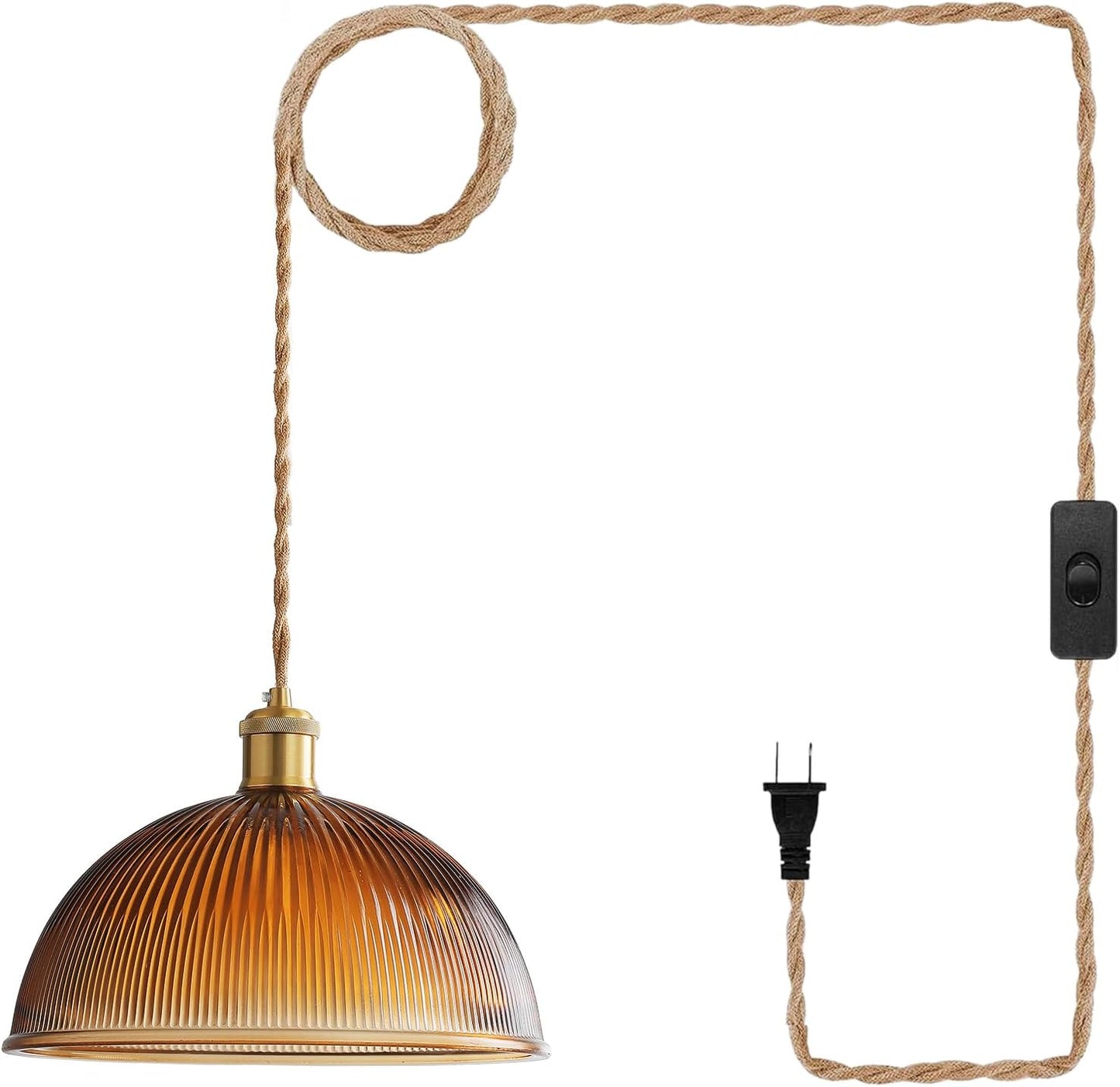 Plug in Pendant Light: Amber Hanging Lamp Plug in Pendant Lamp, Glass Pendant Lighting for Kitchen Island, Bedroom, Dining Room, Living Room, No Bulb