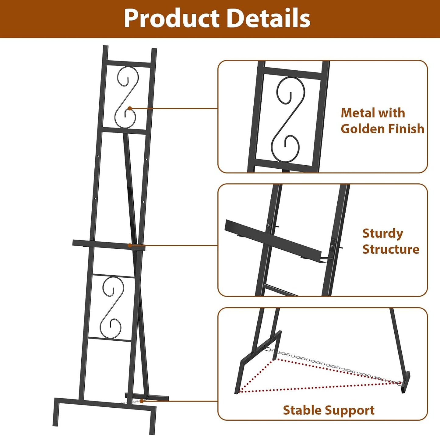 Black Easel Stand for Sign, Heavy Duty Wedding Welcome Sign Stand, Adjustable Art Easel for Display, Painting, Posters, Party, 17” x 17” x 58”H (1 Pack