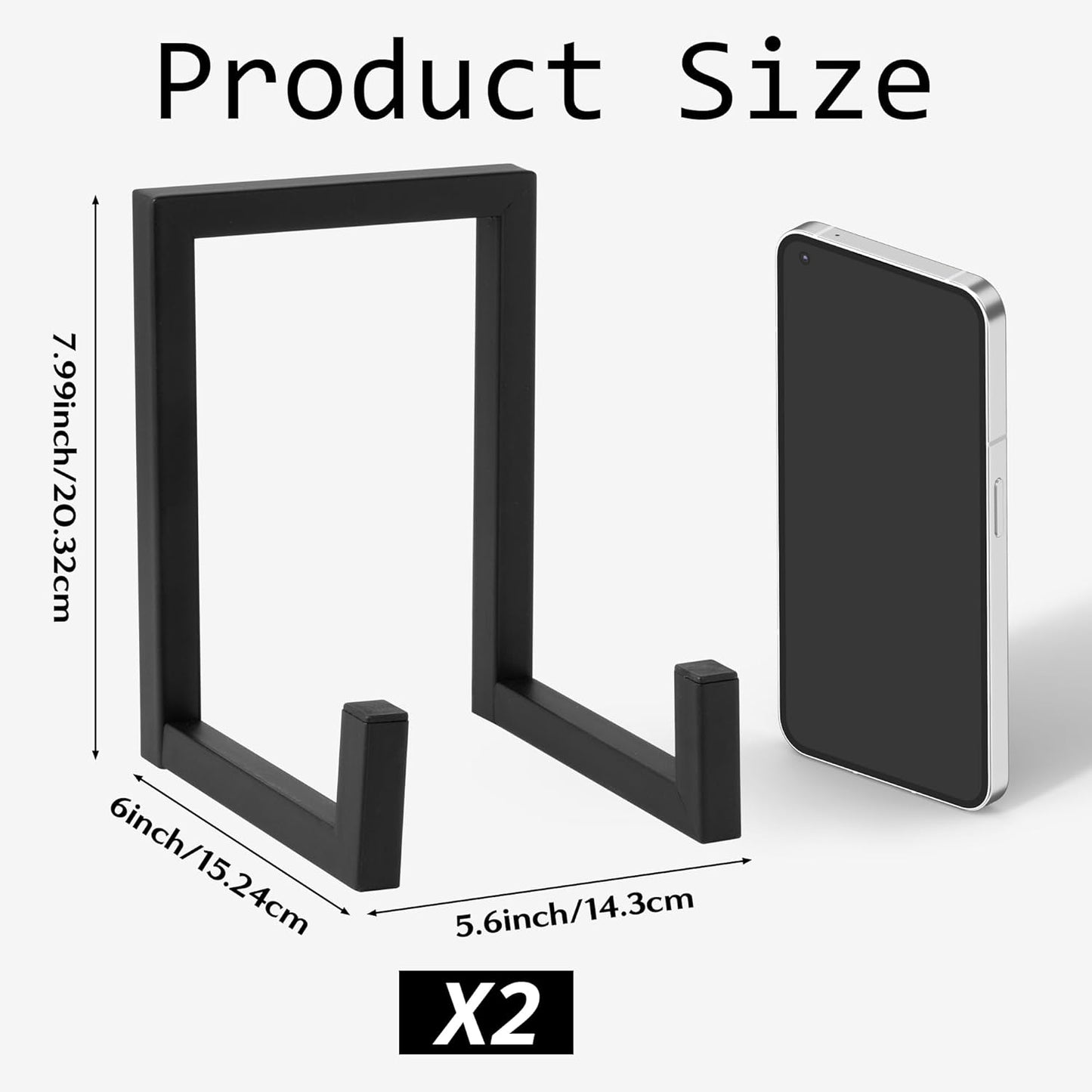 Plate Holder Stands for Display - 8 Inch Metal Picture Plaque Frame Photo Stand Displaying, Large Black Easels for Books Platters Artworks Collectibles Dishes Creation Tabletop Decor