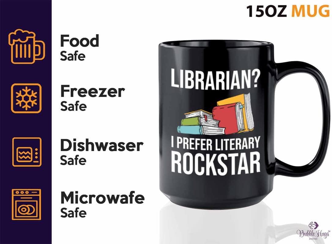 Book Lover Coffee Mug 15oz Black - literary rockstar - Gifts for Book Club Readers Book Nerd Librarians Book Worm Bookish