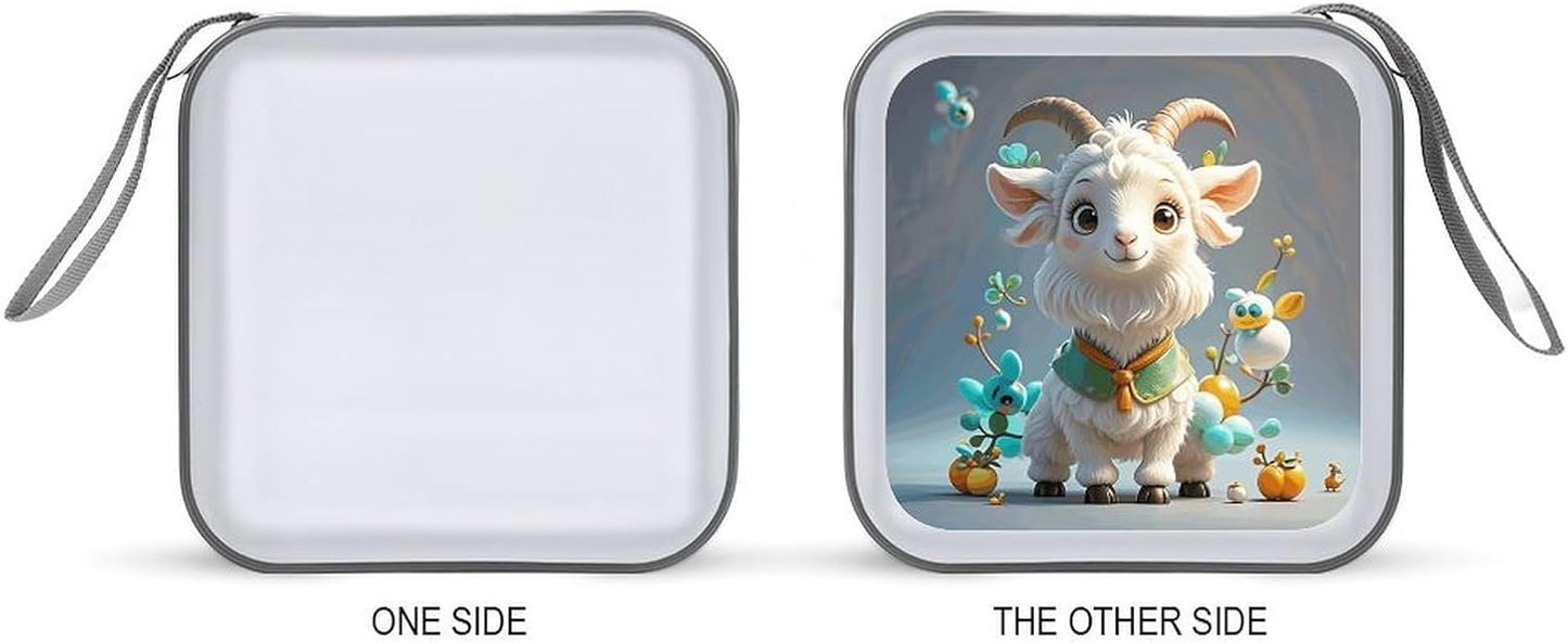 Cute Goat CD Case Portable Zipper CD Case 40 Capacity Hard Plastic DVD Cases Holder Large Storage Disc Wallet Bag for Car Home Travel DVD Collection Bag
