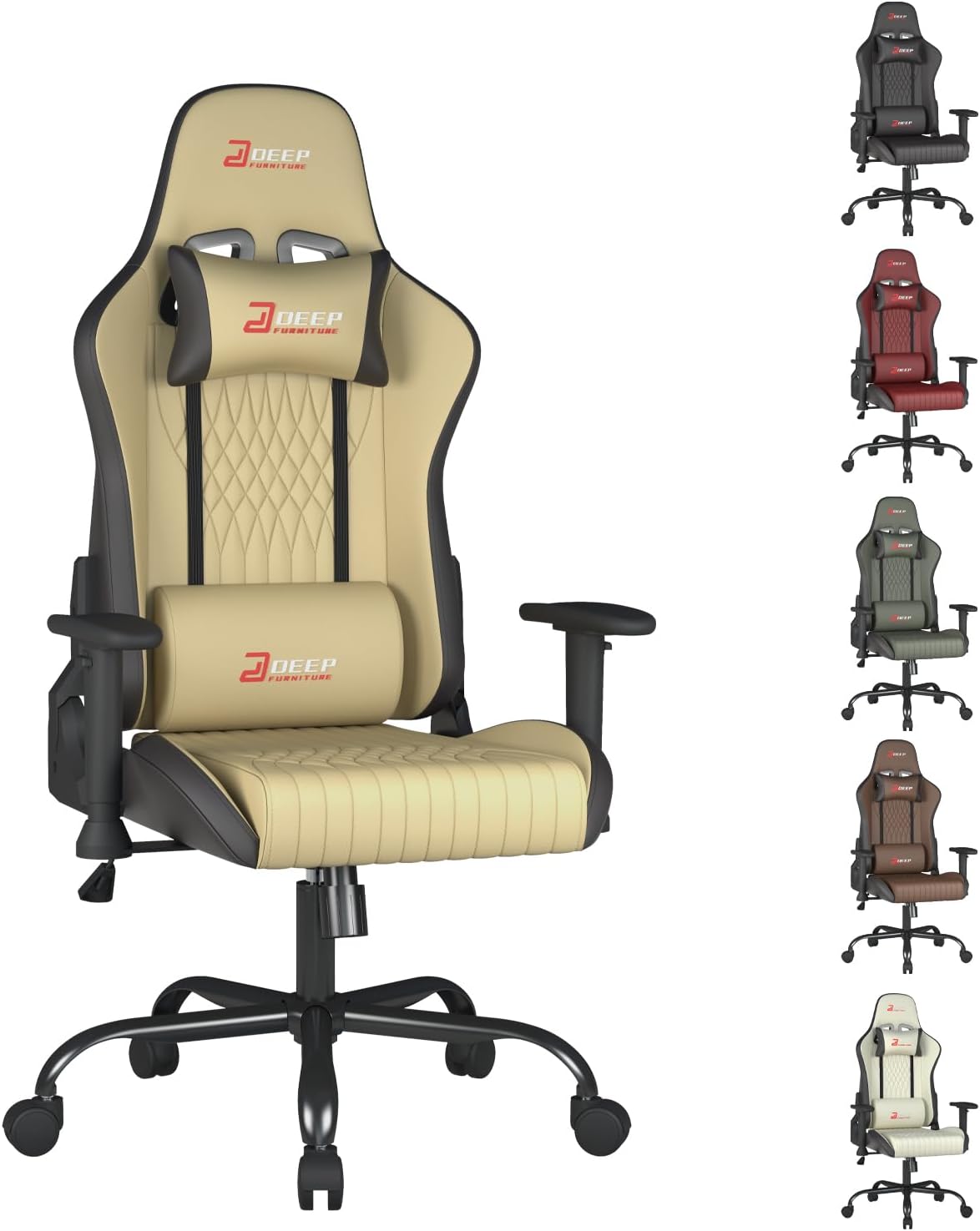 Video Game Chair Ergonomic Comfortable Gaming Office Chair Height-Adjustable with a 360° Swivel Base and Headrest(1002-Beige)