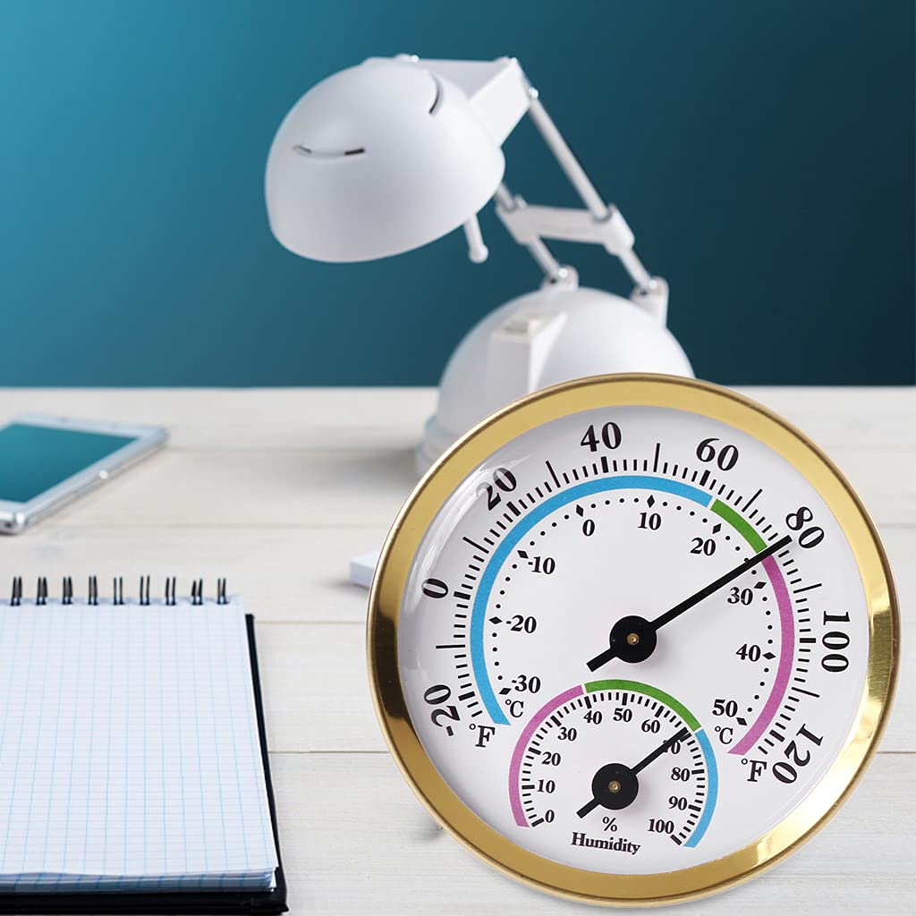 2 Inch Temperature Humidity Gauge Analog Hygrometer for Indoor Office Home Room Outdoor No Battery Required 1 Pack Gold