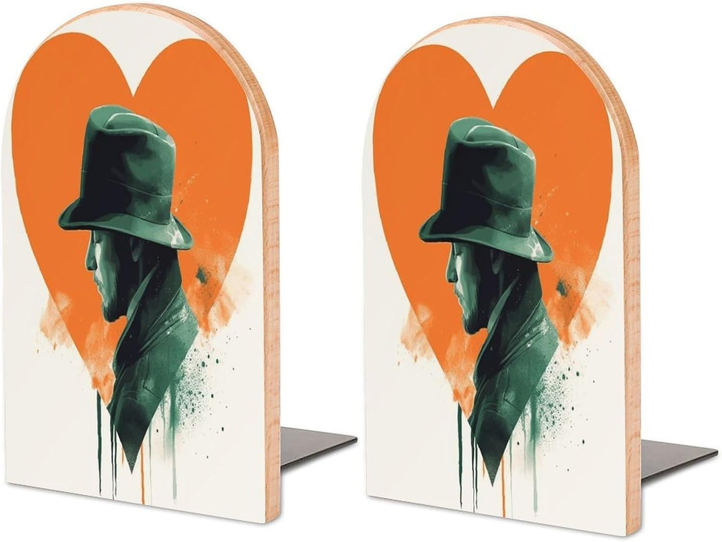 Man Silhouette Bookend for Shelves Wooden Book End Large Size Sturdy Book Holders Stoppers with Metal Base for Bookshelves Slick Decorative Bookends Stands