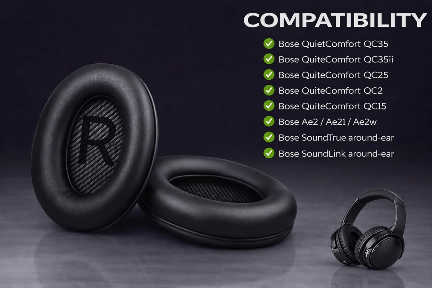 Noise-canceling Bose Earpads Replacement for Bose QC15 25 35&35II-Restore Canceling Noise-Block Noise as Original During Commute- Sweatproof & Secure Fit-Soft Memory Foam-Easy Install-Black