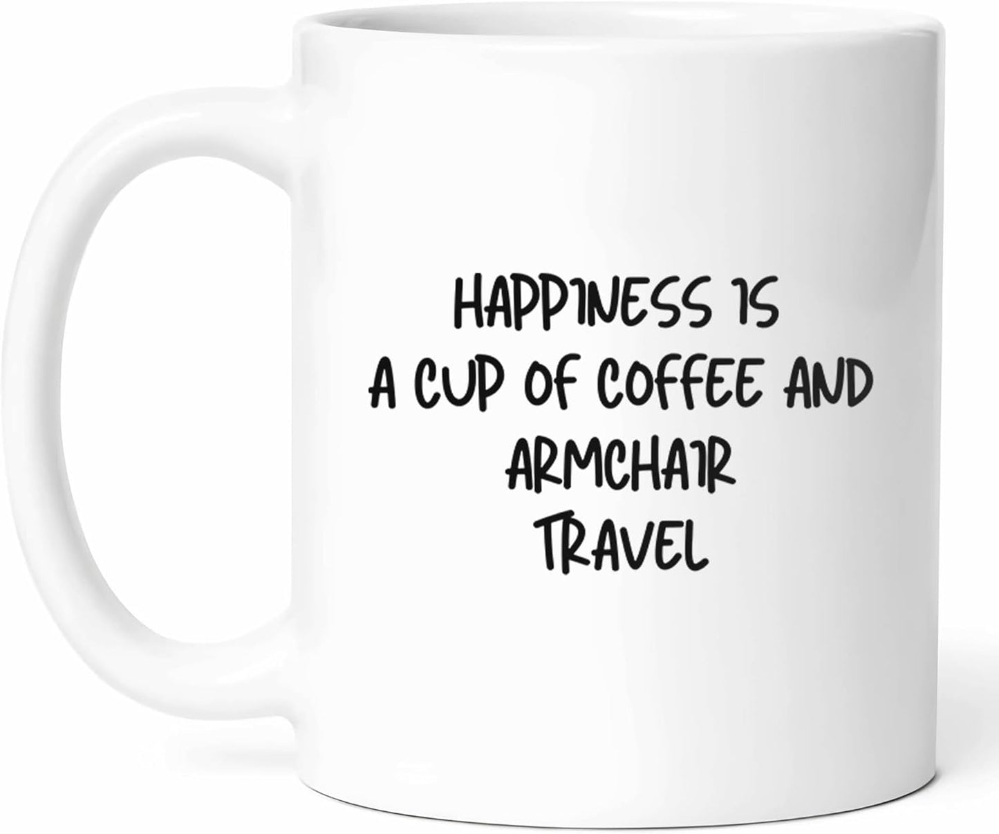 Hapiness Is Coffee And Armchair Travel Mug - Explorer Cup - Book Funny Gift From - Imagination Tea Mugs - Cups - 11 Oz Ceramic Gifts For Reading Birthday, Him, Her, Literature Storyteller, Dreamer