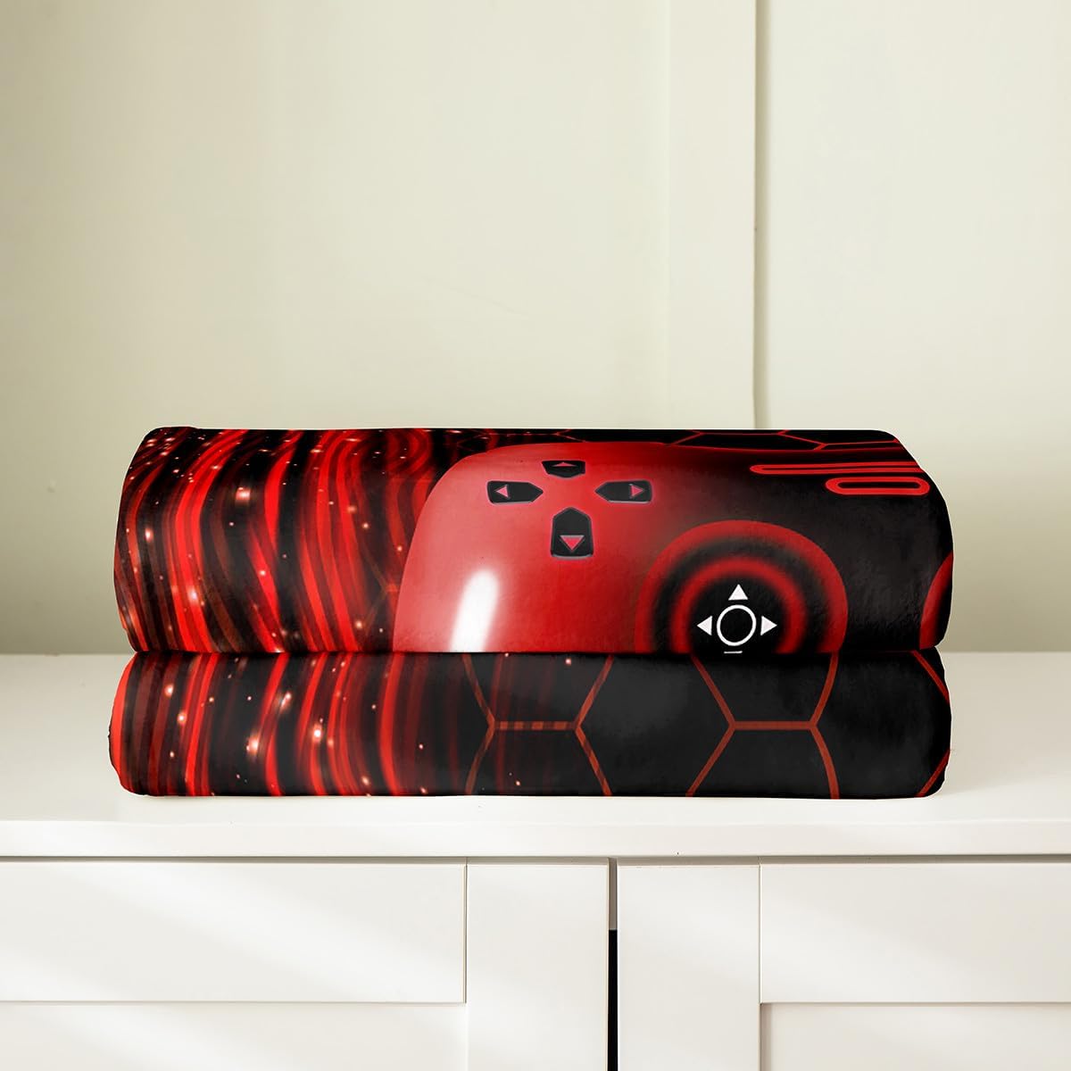 Erosebridal Kids Gamer Fleece Blanket for Boys Twin 60x80 Burgundy Red Gaming Flannel Blanket for Kids Teens Neon Lights Video Games Fuzzy Plush Throw Striped Honeycomb Hexagon Geometric Pattern