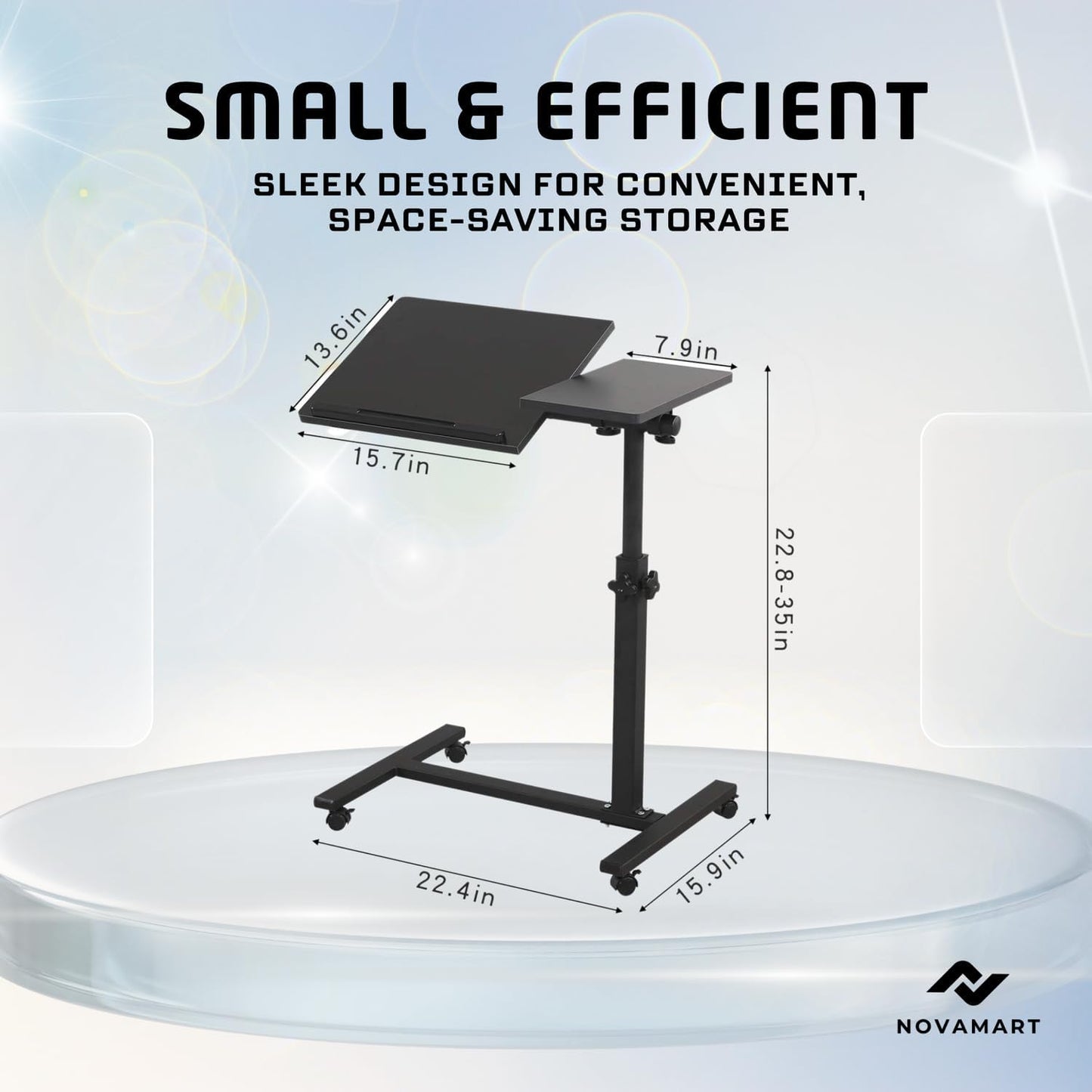 Work from Home Working Station – Height Adjustable Laptop Desk (58–90cm) with MDF Tabletop & Steel Frame | Rolling Mobile Desk for Home Office, Study, or Small Spaces – Black